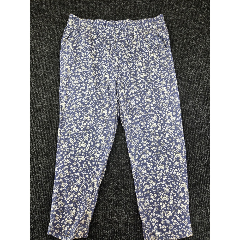 Jessica Simpson Blue Floral Viscose Elastic Waist Tapered Pants Womens Large - Picture 1 of 6